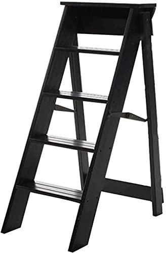 CHEMYO Tritthocker Haushalt Multifunktionaler Klappleiter Hocker Massivholz Tritthocker Indoor Mobile Climb The Ladder Hocker Maximale Belastung Schrank Tritthocker für Schlafzimmer Schrank 150kg