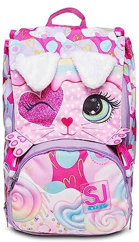 SJ GANG STYLE JAM GANG Zaino scuola Estensibile, Rosa, Zaino con Divisorio Interno, Tasca Superiore con Orecchie in Peluche, Zaino Scuola Elementare, Bambina