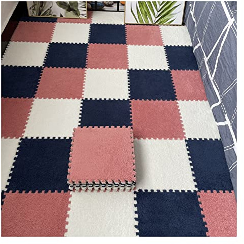 16 Stück Ineinandergreifende Plüsch-Schaumstoff-Fußmatten, Warmer Teppich, Ineinandergreifende Bodenfliesen, 30 X 30 Cm Große Puzzle-Spielmatten Für Schlafzimmer, Spiel(Color:Navy Blau+Light Rot+Weiß)