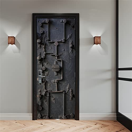 FLFK 3D Door Mural Peel and Stick 77x200cm - Vintage Mechanism of a Lock Door Stickers Poster Wallpaper Wall Decal for Bedroom Decor(2Pcs/Set)