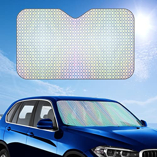 Car Windshield Sunshade Reflective 99% UV Laser Sun Shade Block Screen Foldable Sun Shade Visor Cover for Car Truck Bus SUV Sun Heat Protection Keep Your Vehicle Cool (140 x 70cm)