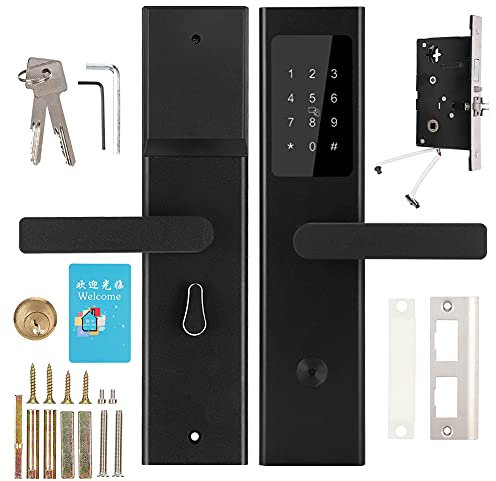 Smart Door Lock, Ultrathin Security Entry Door Lock with Bluetooh APP+Card+Password +Mechanical Key for Home/Hotel/Apartment, Door Lock Lever) (Black LR063682)