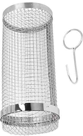 BBQ-Netzrohr, Rollender Grillkorb, Hitzebeständiger Edelstahl-BBQ-Grillkäfig mit Haken, Rotisserie-Grillkorb mit Abgerundetem Rand, Grillwerkzeug für Erdnussbohnen, Pommes Frites (20 cm)