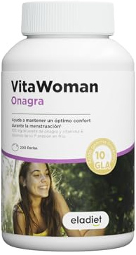 Aceite de Onagra [10% GLA] - 200 Perlas - Con Vitamina E - Salud Hormonal Mujer y Bienestar en la Menstruación | Eladiet VitaWoman