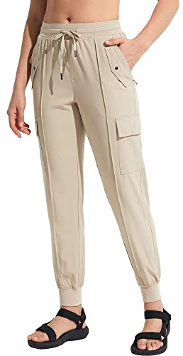 MOCOLY Pantalones Trekking Cargo Ligeros Mujer Pantalones Senderismo Impermeables Secado Rápido Pantalon Deportivos Transpirables Cómodos de Protección Solar de Verano con Cintura Elástica