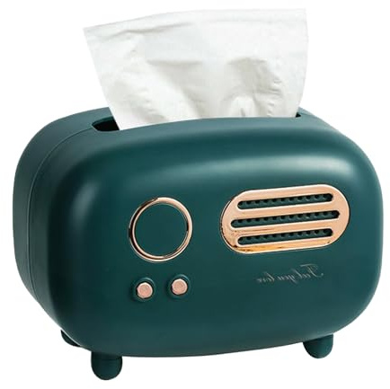 Tissting Retro Radio Taschentuchbox 17 x 12 x 12 cm Rechteckige Kunststoff Taschentuchbox Vintage Deko Kosmetiktücher für Badezimmer, Wohnzimmer, Schlafzimmer, Nachttisch(Grün)