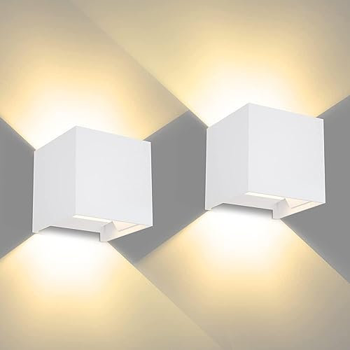 CHENBEN Lampara de Pared Exterior 12W 3000K Apliques LED,IP65 Impermeable,Aplique Pared Interior Ajustable es Adecuada Dormitorio,Patio,Terraza, WALL LIGHT WHITE 2 PACK