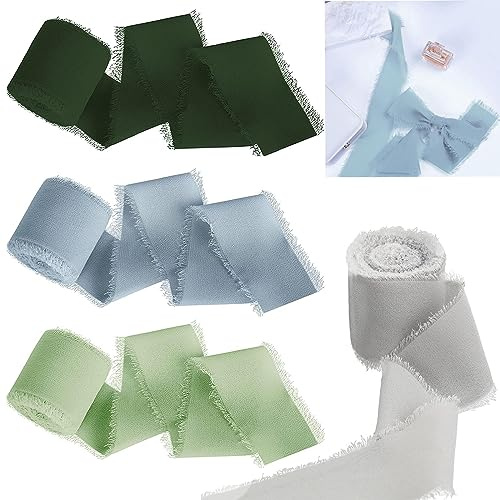 KASESSS 4 Rollen Geschenkband Breit Grün, Chiffonband, Schleifenband Breit, Geschenkband Hochzeit, Chiffon Seidenband für Hochzeitseinladungen, Brautsträuße, Geschenkverpackungen, Heimwerkerarbeite