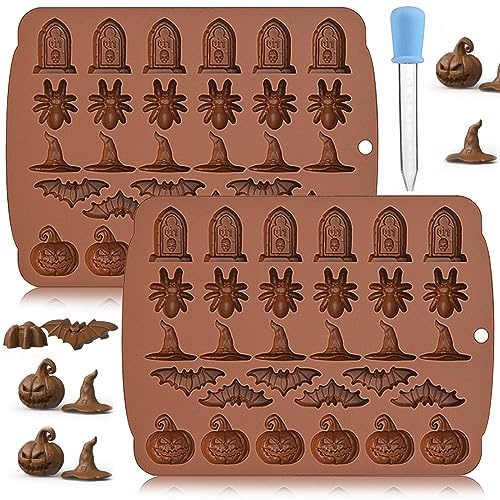 behone Halloween Silikonform 2 Stück Halloween Silikonform Pralinen Halloween 3D Silikonform Halloween Silikon Pralinenform für Schokolade, Candy, Gelee, Pralinen, Eiswürfel and Seifen