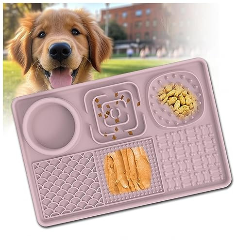 JUNZAI Schleckmatte, mit superstarker Saugkraft,BPA-fre,Anti Rutsch, Silikon Schleckmatte Hund Antischlingnapf Katze, für Hund für Baden, Trainieren, Fellpflege Krallenpflege,Pink