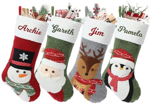 papasgix Weihnachtsstrumpf Personalisiert 46cm Großer Nikolausstrumpf mit Namen Weihnachtssocken Kamin Geschenktasche Nikolaussocke für Feiertags Familienparty Dekoration