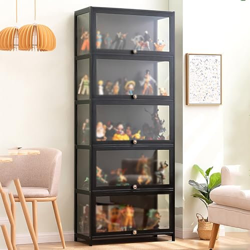 ASQUAR Glasvitrine, Vitrine, Eckvitrine Glasvitrine Standvitrine, Breite: 60/70/80 cm, Vitrinenschrank, Sammlervitrine, Stehend Standvitrine, schwarz 60CM C