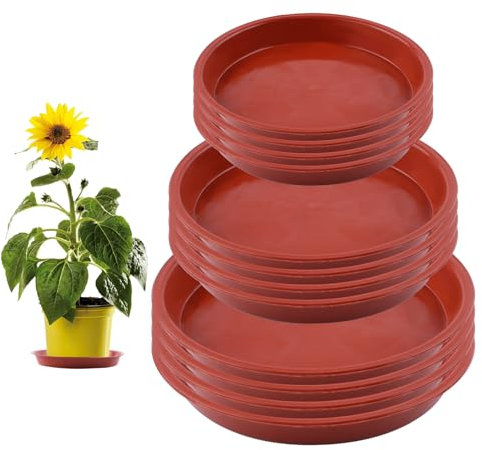 Deepton 12 Pcs Plant Pot Saucers, 5.5/6.3/7.1 Inch Round Plant Saucer, Red Plastic Plant Pot Trays, Plant Trays for Pots, Flower Pot Drip Dishes for Indoor Outdoor Garden Household Potted Plants