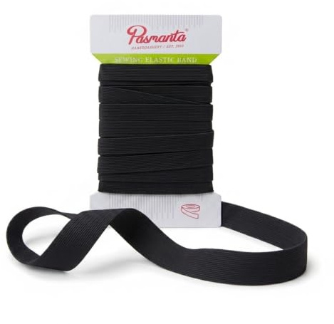 Pasmanta Flaches Gummiband - Gummibänder zum Nähen - Starke Gummilitze für Hosengummi - für den Haushalt - DIY Handwerk - zum Nähen in Stoffen - 7mm - Schwarz