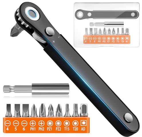 Right Angle Screwdriver Set Mens Gifts, Mini Ratcheting 90 Degree Offset Screwdriver Pocket Mini Low Profile Ratchet Wrench Bit Socket Set Sewing Machine Tool Stocking Stuffers Mens Gifts for Him