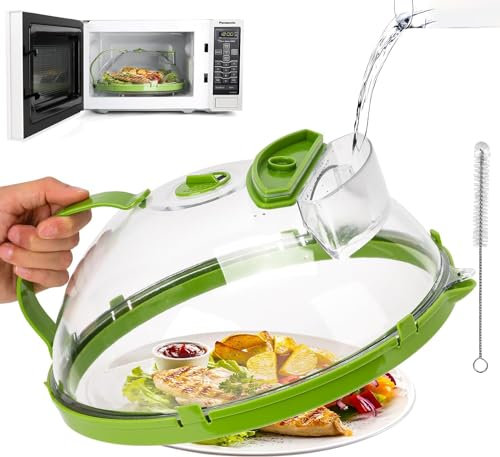 Angerico Mikrowellenabdeckung, 25 cm, Lebensmittelabdeckung mit Dampföffnungen und Wasseraufbewahrungsbox, BPA-frei, Grüne Mikrowellen-Abdeckung mit Handgriff und Polyethylen-Material