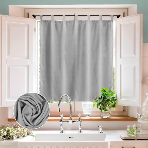 BOD HOME, Cortinas de Cocina Translúcidas, 1 Pieza, 140x140cm, Modernas y Elegantes, Cortinas Media Altura, Accesorios para Cocina, Poliéster, Variedad Colores Lisos, Decoraciones Ventana, Gris