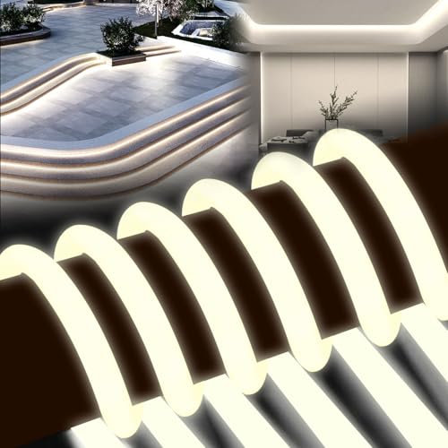 BRIMETI Striscia LED Neon 2 Metri 220V Tubo LED Flessibile 360° Rotondo Esterno Strisce LED Impermeabile IP65 Nastri LED Luminosa Corda Stringa,con Alimentatore di rete e Controller (Bianco Naturale)