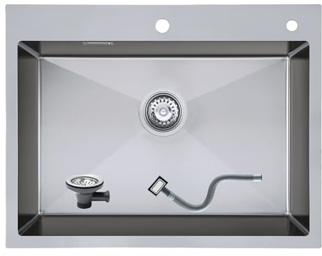 KEOKBON Fregadero de Acero Inoxidable Esquina 65x50x19cm, Nano-Plata Cocina Fregadero Empotrado Grande a partir de Armario de 70cm de Acero Inoxidable, Fregadero de Cocina Hecho a Mano 1 Pila