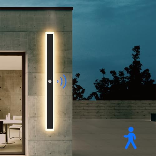 Klighten LED Lange Wandleuchte Außen/Innen Wandlampe, 100CM/30W Außenwandleuchte mit Bewegungsmelder, IP65 Außenleuchte Edelstahl+Acryl, Außenlampe für Villa/Terasse, Warmweiß 3000K, Schwarz