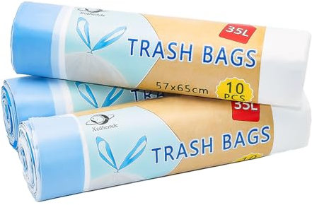 Xcdhemde® 30PCS Sacchi Spazzatura 35L, LxH: 57x65cm, Bianco, Polietilene-Sacchetto Della Spazzatura, UE Adatto per la Maggior Parte dei Medi ''35L'' Pattumiera(3 Rotoli, 10 per Rotolo)