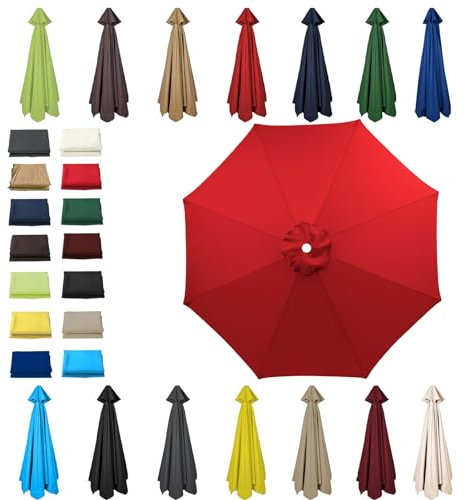 HonunGron Sonnenschirm Ersatzbezug 3.0m/2.7m/2.5m/2.3m/2m 6/8 Streben, UV-Schutz Ampelschirm Bezug, Schirmbezug Sonnenschirm Ersatzteile für Balkon,Garten,Pool und Strand (3m-8 Streben,Rot)