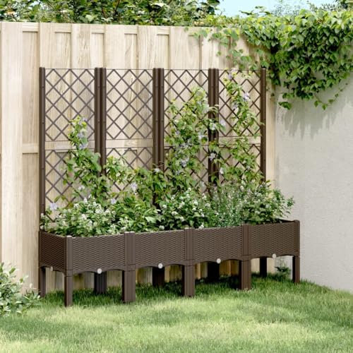 JUDYY Pflanzkübel mit Rankgitter Braun 160x40x142 cm PP, Blumentopf Gross, Blumenkasten Balkon, übertopf, Pflanzkasten, Flowerpot, Kräuterbeet Für Die Küche, Vertikalbeet - 367935