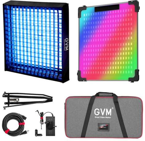 GVM 200W RGB Lumière Vidéo Pliable Contrôle Bluetooth Lumière Vidéo LED avec Softbox 2000K-10000K Lumière Photo 16 Types de Scènes de Lumière 1400 LED Perles