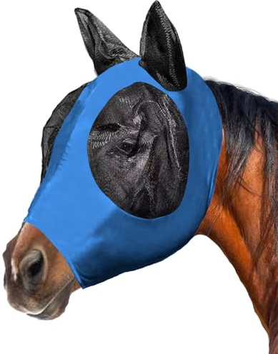 Horse Fly Mask with Ears - Experience Super Comfort! Stretchy Fly Mask with Large Eye Space & UV Protection, Soft on Skin & Breathable for Full Size Horses - Black