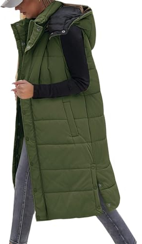 Yusongirl Long Puffer Vest Women Quilted Down Jackets Sleeveless Puffy Vest Zip Up Winter Coats Fall Vests Outerwear