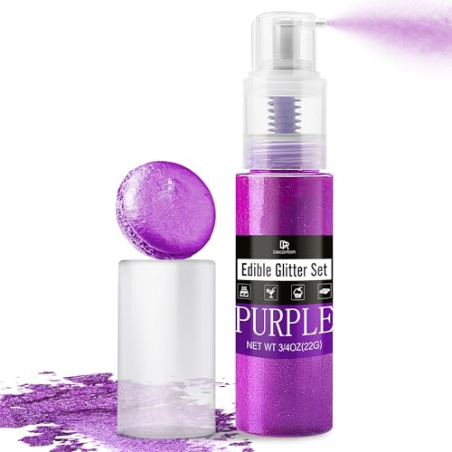 Lila Essbarer Glitter Spray – 22g Essbarer Glitzerstaub & Lebensmittelfarbe Spray zum Dekorieren von Torten, Kuchen, Getränken, Süßigkeiten & Cocktails. Lebensmittelechter Glitzer in Pulverform