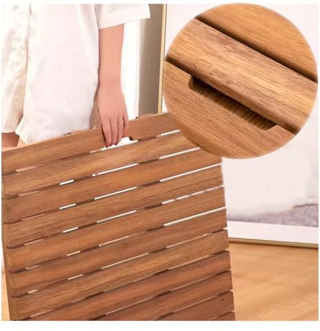 QWEASDF Holzmatte outdoorholzmatte Bad，Natürlich badematte holzmatte， Holz Dusche Bad Matte ，Robust Dauerhaft rutschfest ，Quadrat Lattenrost Design Fußboden Matten ，Duschmatten(W85xL100cm/W33xL39in)