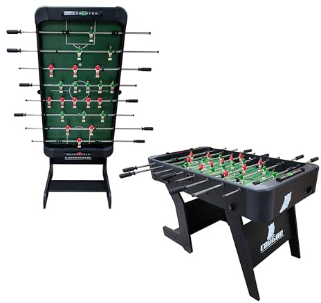 Cougar Around The World Tischkicker in Schwarz | Kickertisch/Fußballtisch klappbar | Spieltisch Inkl. 2 Bälle & Punktezähler | Indoor Tischfußball