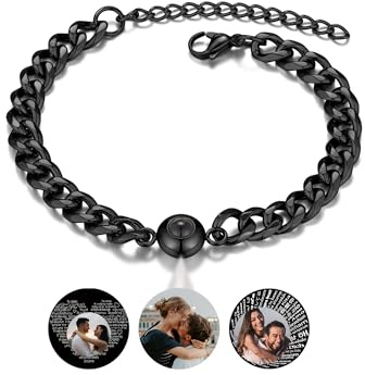 JSDDE Personalisiertes Armband Mit Foto, Projektion Aus Edelstahl, Personalisierte Herren Männer, Fernbeziehung, Partnerarmbänder, Personalisierte Geschenk