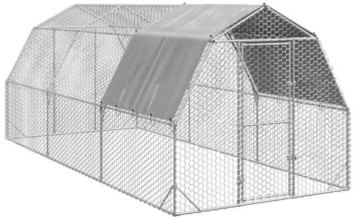 vidaXL Hönsgård med tak 2,5x6x2,25 m galvaniserat stål, walk-in hönsgård, hönsgård av metall, walkin hönshus, walk-in hönsgård, hönshus av metall