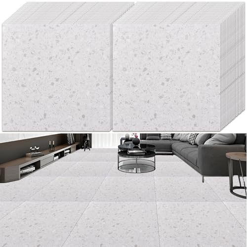 YAYODS 40 PCS Tile Vinyl Flooring, 30x30cm Self Adhesive Floor, Waterproof White Marble Gravel Texture Flooring Tiles, Peel and Stick Floor Tile for Kitchen Bathroom Living Room and Floor Planks