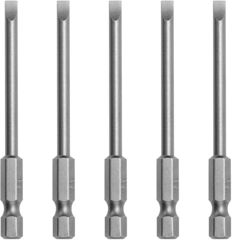 Lot de 5 embouts de tournevis magnétiques à tête plate de 4 mm de long avec tige hexagonale de 6,35 mm en acier S2, outil électrique pour tournevis électrique, 75 mm de long