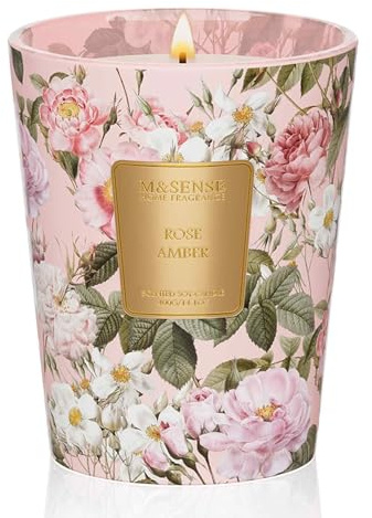 M&SENSE Rose Amber Large Organic Soy Scented Candles Gifts for Women Long Burning 400g 75 Hours Floral Aromatherapy Candles for Relaxing Stress Relief Spa Non Toxic Housewarming Candle for Friend