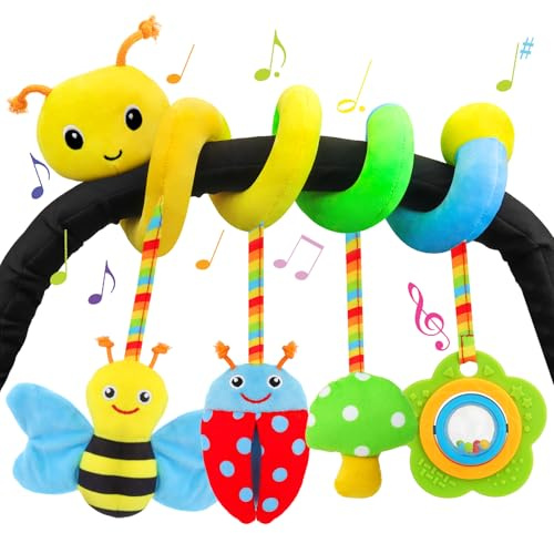 Zendstanding Car Seat Toys for Babies 0-6 Months Upgraded Version Spiral Car Seat & Stroller Activity Toy, Soft Plush Hanging Toys with Rattles, Best Gift for Ages 0 and Up