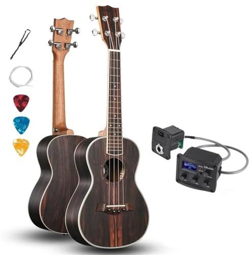 POHTYIT Ukulele Anfänger Ukulele 23 Zoll Konzert Ebenholz Mini Elektrische Akustikgitarre 4 Saiten Ukulele Gitarre Montiert Tonabnehmer Saiteninstrument(B)