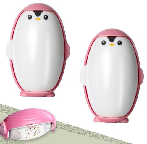 Fusselrolle Waschbarer, Wiederverwendbare Fusselroller Kleidung, Tragbarer Aufkleber Pinguinform Fusselrolle, Waschbare Reusable Lint Roller, Klebrige Gel Fusselrolle Tierhaare für Zuhause (Rosa)