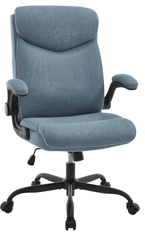 eSituro Bürostuhl ergonomisch Computerstuhl mit hochklappbarer Armlehne, Stoff Bürosessel für Büro Heim Gaming, Chefsessel 150 kg, Blau