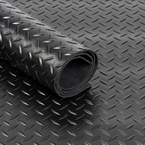 1.5m x 4.5mm Thick Rubber Matting Roll | Heavy Duty Black Mat for Garage, Gym & Van Flooring | Checker Plate Diamond Non Slip Waterproof Sheet (3m x 1.5m)