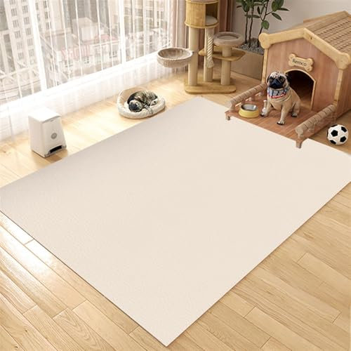 GIBZ Futternapf Unterlage Großes für Katzen Hunde Futtermatte Rutschfestes Kunstleder Fütterung Matte Wasserdichtes Napfunterlage, Dicke 4 mm Beige 60x90cm