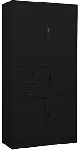 Armario de almacenamiento alto de metal con puertas de bloqueo, estantes ajustables, color negro, ideal para escuela, oficina, garaje, despensa, 180 cm