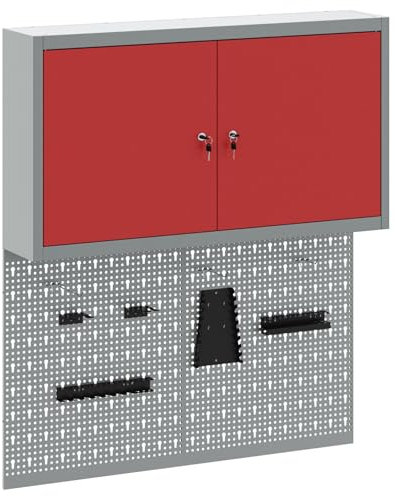 vidaXL Verktygsskåpsset med hylla 3 pcs Röd Pulverlackerat stål, Verktygsskåp för workshop, väggmonterad hylla, metallförvaring, garage pegboard-system