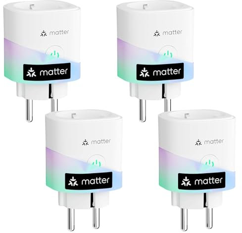 meross Matter WLAN Steckdose mit Stromverbrauch, Smart Steckdose mit Stromzähler für Balkonkraftwerk, funktioniert mit Apple Home, Home Assistant, Alexa und Google Home, Sprachsteuerung, Fernzugriff