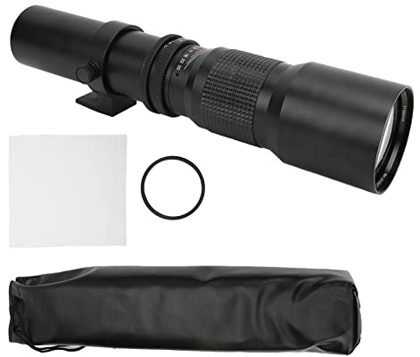 Qukaim Teleobjetivo manual F8-F32 de 500 mm, teleobjetivo de alta potencia con filtro de lente UV para observación de aves, caza, deportes, juegos, color negro