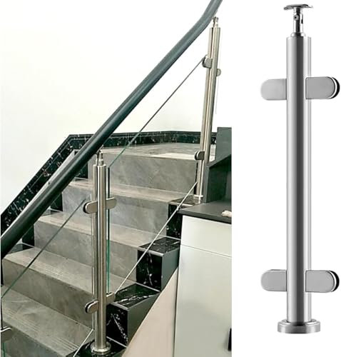 CATANK Colonne de Garde-Corps en Verre, système de Pinces pour poteaux de Garde-Corps en Verre Modernes, Panneaux de Garde-Corps Ronds en Verre, Pince pour poteaux d'extrémité/Milieu/angl
