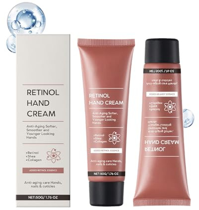 Lot de 2 crèmes anti-âge au rétinol pour les mains - Crème hydratante anti-âge pour les rides des mains - Ferme et jeune - Pour peaux sèches et déchirées - Format voyage